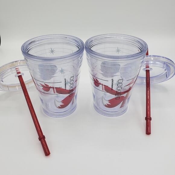 Starbucks 2012 Red Fox Holiday 12oz Tumbler Cold Cup Straw Set Winter - Picture 3 of 7
